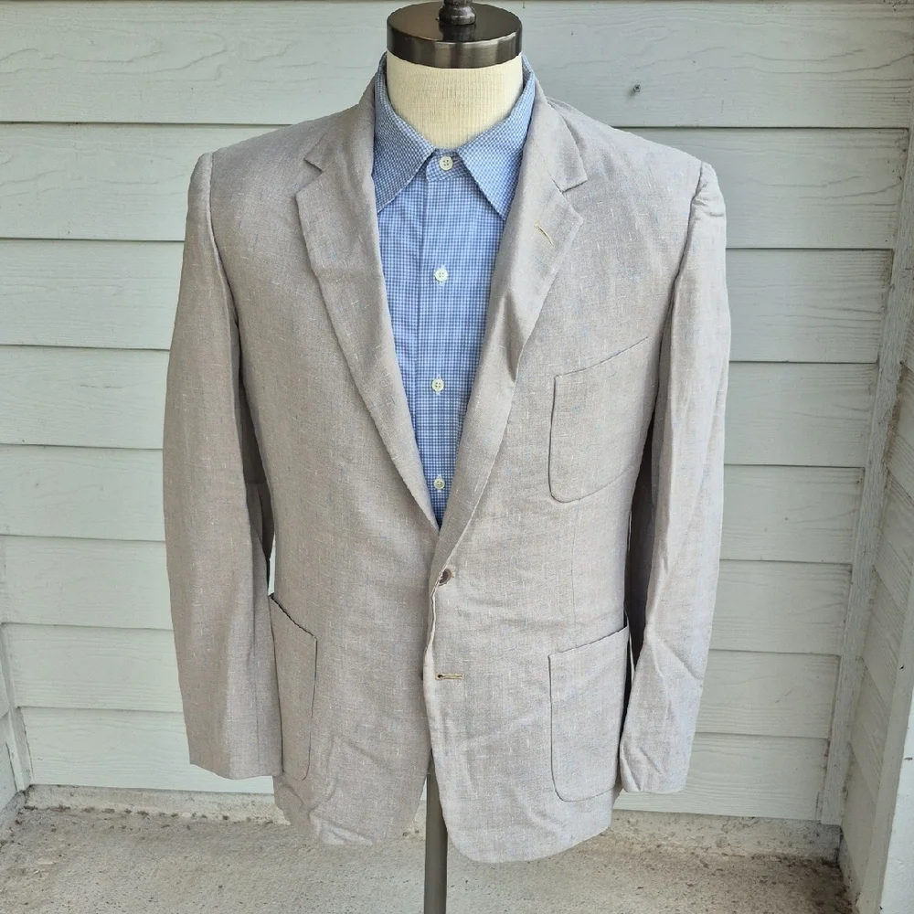 1950S PS Northcool Beige Blue White Flecked Weave‎ 39 R Mens Sport Coat VTG RARE